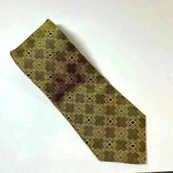 Mens Robert Talbott Best Of Class Tie 100% Silk Hand Sewn Made In USA Green Gold - Picture 1 of 8